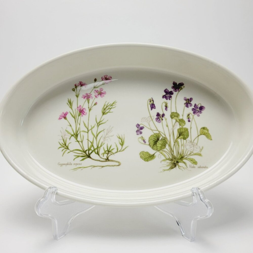 Vintage Portmeirion Pottery 14" Oval Baker Pink & Purple Wildflower & Roots UK